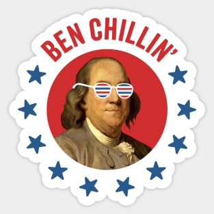 Ben Chillin' - Vintage Ben Franklin with Patriotic Sunglasses for July 4th Sticker